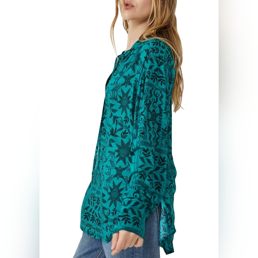 Free People Teal Floral Tunic Top - Picture 5 of 8